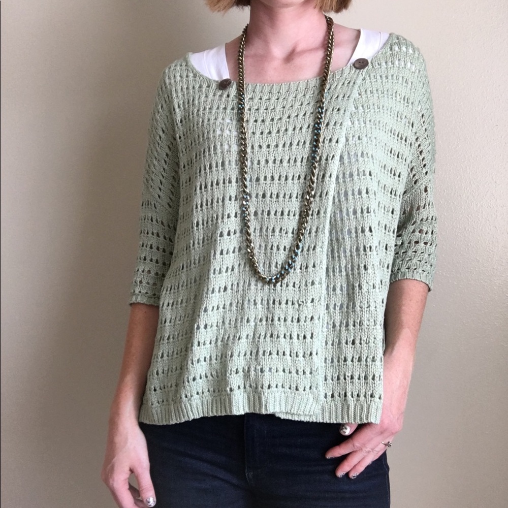 LISTICLE open knit elbow sleeve cardigan sweater - Picture 3 of 8